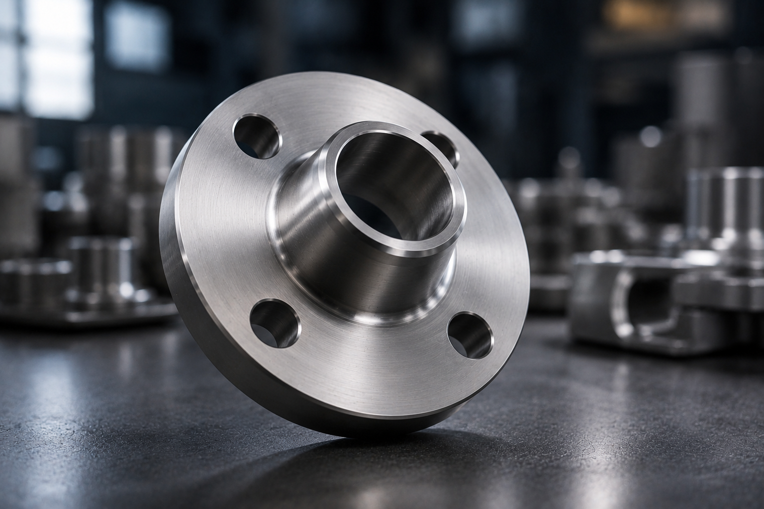 Weld Neck Flange Installed in Industrial Pipeline